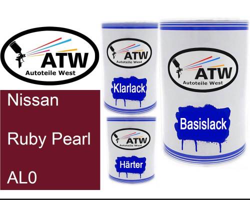 Nissan, Ruby Pearl, AL0: 500ml Lackdose + 500ml Klarlack + 250ml Härter - Set, von ATW Autoteile West.